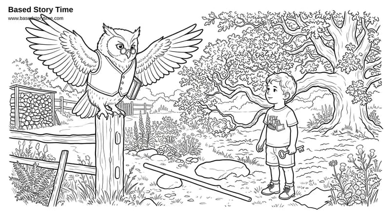 Ian the Owl spreads his wings and shows Jaxon his first simple machine — a lever. Detailed background for older children.